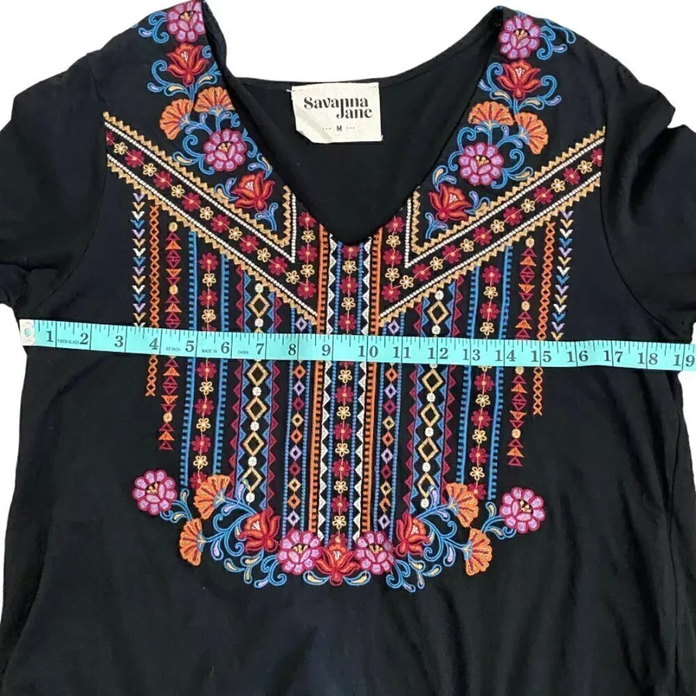 Savanna Jane Maci Embroidered Long Sleeve Boho Top Size Medium